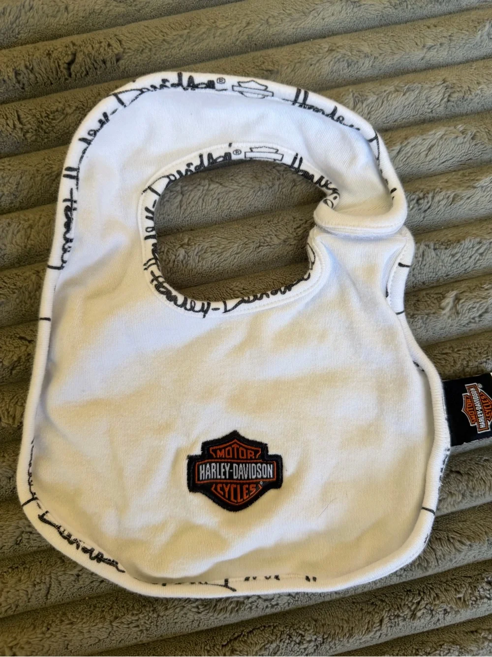 Harley-Davidson White Baby Bib with Black & Orange Logo Trim
